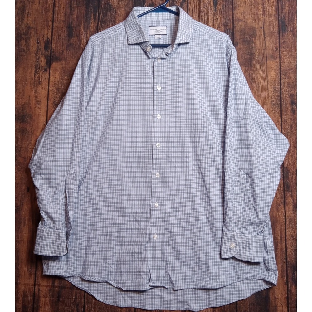Charles Tyrwhitt Men's Long Sleeve Button Up Dress Shirt Size 17.5 Blue Check